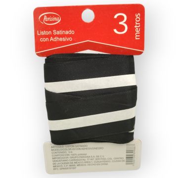 Listón Satinado con Adhesivo Negro #9