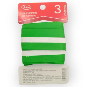 Listón Satinado con Adhesivo Verde Bandera #9