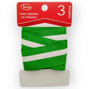 Listón Satinado con Adhesivo Verde Bandera #12