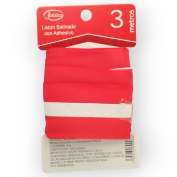 Listón Satinado con Adhesivo Rojo #12