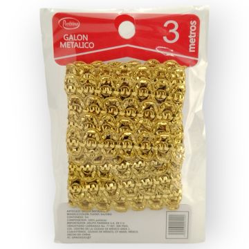 Galón Metálico de 3 m Oro Fl8365