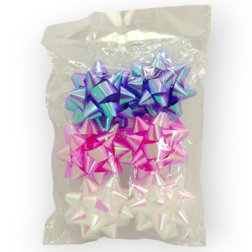 Moño para Regalo c/ adhesivo 3" Estrella Surtido Iridicente