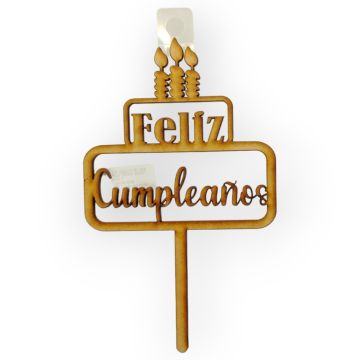 Pick de Madera Feliz Cumpleaños 18 cm