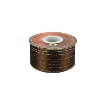 Listón Satinado Con Orilla Metálica Plata-Café #0