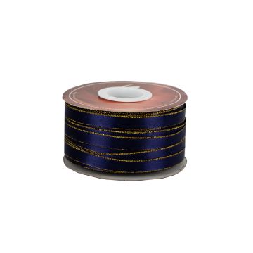Listón Satinado Con Orilla Metálica Oro-Marino #1.5