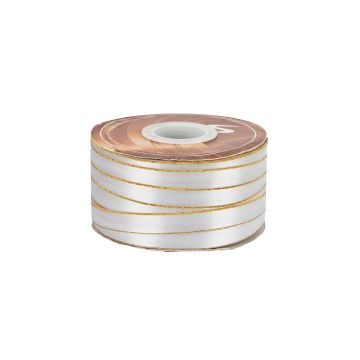 Listón Satinado Con Orilla Metálica Oro-Blanco #1.5