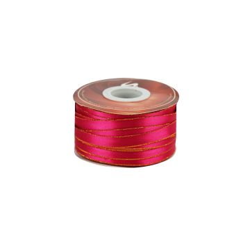 Listón Satinado Con Orilla Metálica Oro-Fiusha #1.5