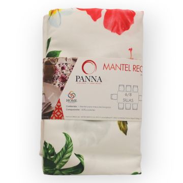 Mantel Decorativo Rectangular Tergal Estampado Blanco Flores Primavera