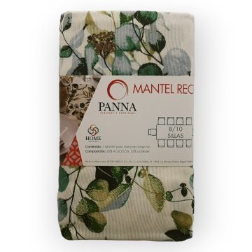 Mantel Decorativo Rectangular Loneta Estampada Blanco Botánico Grande