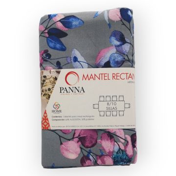 Mantel Decorativo Rectangular Loneta Estampada Gris Perla Botánico Grande