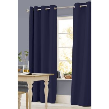Cortina Decoración Tergal Minimat Arillos Sólido Azul Marino