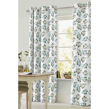 Cortina Decoración Doris Arillos Hojas Verde