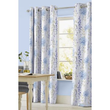 Cortina Decoración Doris Arillos Flores Azul Rey