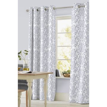 Cortina Decoración Doris Arillos Damasco Gris Perla