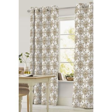 Cortina Decoración Doris Arillos Medallón Café Beige