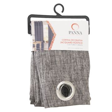 Cortina Decoración Jacquard Rustico con Forro y Arillos Sólido Gris Oxford