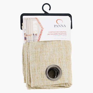 Cortina Decoración Jacquard Rustico con Forro y Arillos Sólido Café Beige