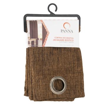 Cortina Decoración Jacquard Rustico con Forro y Arillos Sólido Café