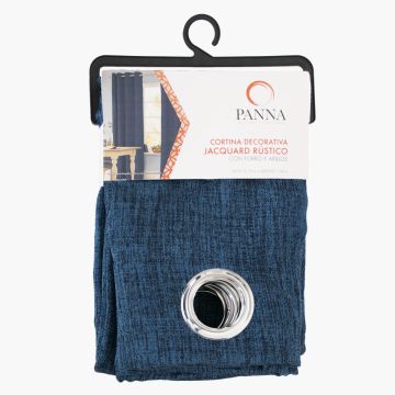 Cortina Decoración Jacquard Rustico con Forro y Arillos Sólido Azul