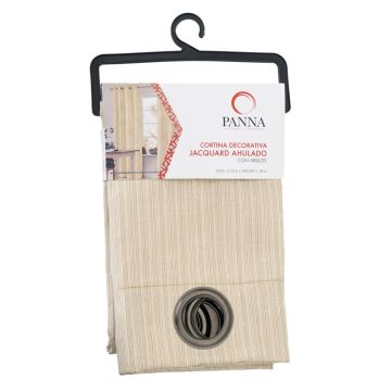 Cortina Decoración Jacquard Ahulado con Arillos Hojas Hueso