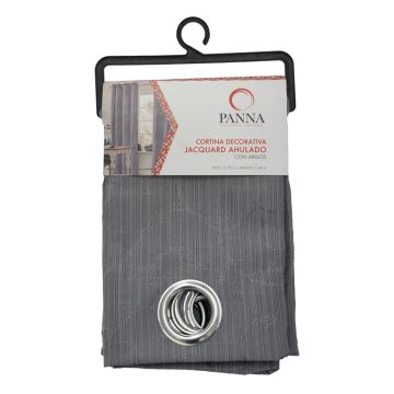 Cortina Decoración Jacquard Ahulado con Arillos Hojas Gris Oxford