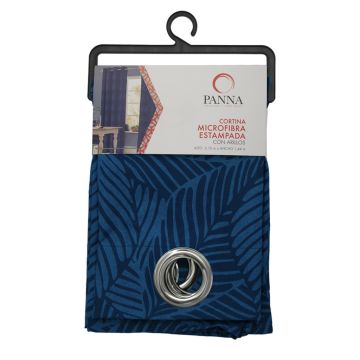 Cortina Microfibra Estampada Hojas Marino