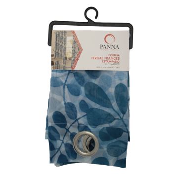 Cortina Tergal Frances Estampado Flores Azul