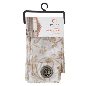 Cortina Tergal Frances Estampado Flores Beige