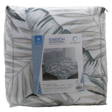 Edredón Estampado Microfibra Matrimonial Monstera Gris Perla