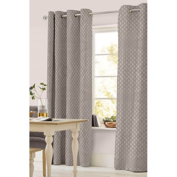 Cortina Decorativa Marbella II Arillos Rombos Gris Perla