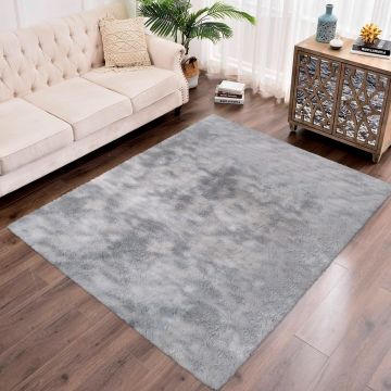 Tapete de Área Decorativo Faux Fur Fuffy Gris Perla Solido Grande