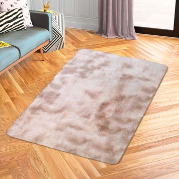 Tapete de Área Decorativo Faux Fur Fuffy Rosa Claro Solido Mediano