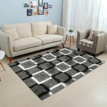 Tapete de Área Decorativo Faux Fur Fuffy Oxford Cuadros Grande