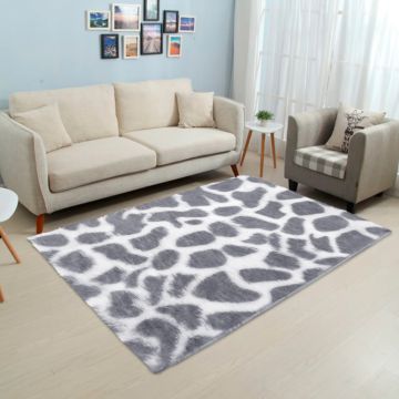 Tapete de Área Decorativo Faux Fur Fuffy Gris Animal Print Grande