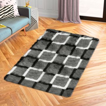 Tapete de Área Decorativo Faux Fur Fuffy Oxford Cuadros Mediano