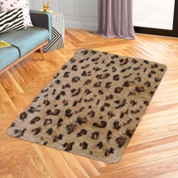 Tapete de Área Decorativo Faux Fur Fuffy Café Animal Print Mediano