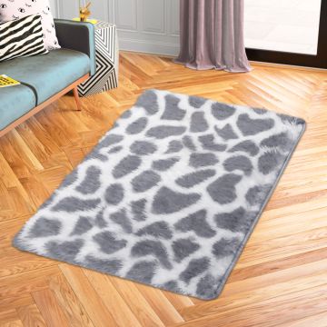 Tapete de Área Decorativo Faux Fur Fuffy Gris Animal Print Mediano