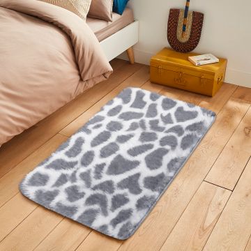 Tapete de Área Decorativo Faux Fur Fuffy Gris Animal Print Chico