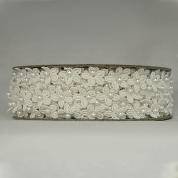 Tira de Organza Blanco con Perla #1