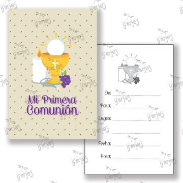 Invitaciones Primera Comunion Vela Beige