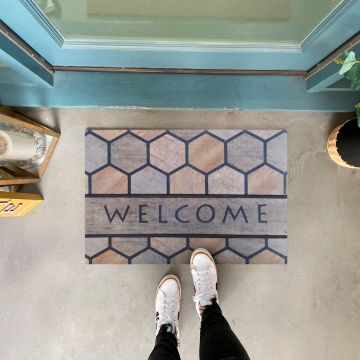 Tapete de Entrada Master Piece Caucho Reciclado Café Hexagon Wood Welcome