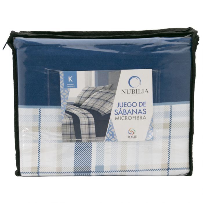 Juego De Sábanas Tres Piezas Algodón TEX HOME Cuadros Cama 140 Cm Azul