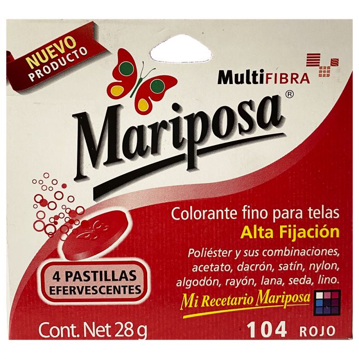 Colorante para telas Mariposa Multifibra Rojo No.104 de