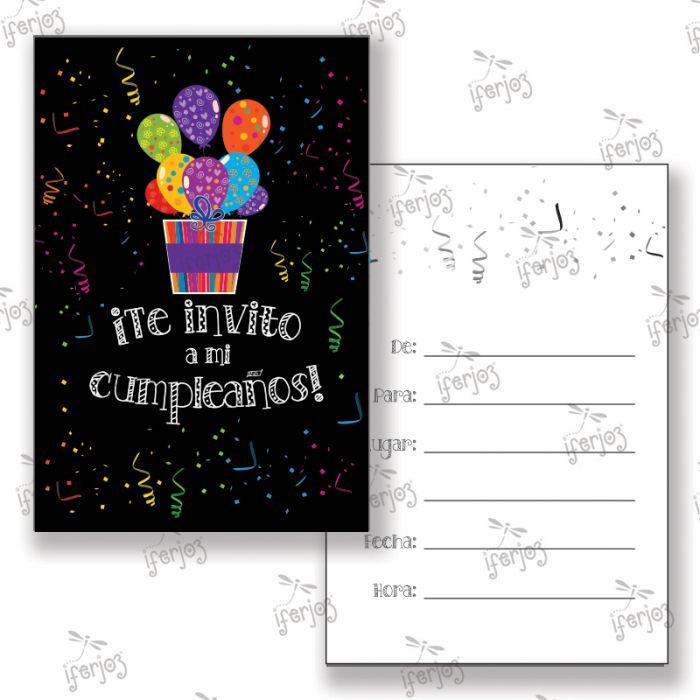 Invitaciones Cumpleaños Caja Globos Multicolor | ✓ Mercería Parisina