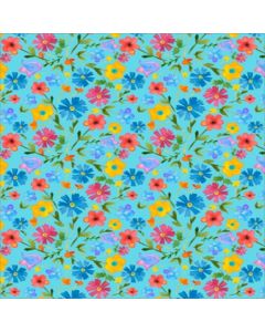 Silky Estampado 1.10 Flor Chica Azul Turqueza