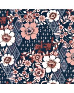 Rayon Flame Estampado Flor Grande Azul Marino