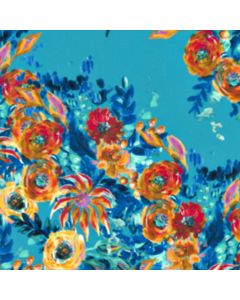 Rayon Flame Estampado Flor Grande Azul Turquesa
