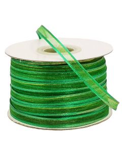 Listón de Organza con Orilla Metálica Verde Bandera-Oro #1