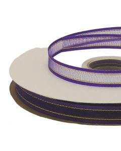 Listón de Organza con Orilla Metálica Morado-Oro #1.5