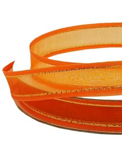 Listón de Organza con Orilla Metálica Naranja-Oro #3